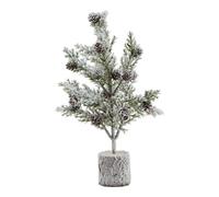 Small Snowy Fir Tree With Pinecones In Wood Log Winter Decor