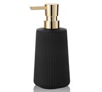 Small Soap Dispenser for Bathroom and Kitchen, Modern Farmhouse Striped Style Plastic Hand Soap Dish Soap Dispenser with Pump Matte Black and Gold