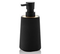 Small Soap Dispenser for Bathroom and Kitchen, Modern Farmhouse Striped Style Plastic Hand Soap Dish Soap Dispenser with Bamboo Decor Black