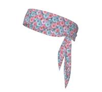 Small Soft Blue And Pink Pastel Flowers Head Tie | Sports Lace-Up Straps Bandanas Unisex Workout Hair Bands