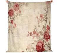 Small Soft Fleece Throw Blanket, Shabby Chic Style 80x150 cm Throw Blanket for Couch, Fuzzy Cozy Lightweight for All Season, Vintage Roses