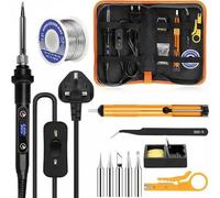 Small Soldering Iron Kit 80W: Adjustable Temperature 180-520°C Electric LCD Welding Tools with 5 Soldering Tips Stand Desoldering Pump Solder Wire and Tweezers