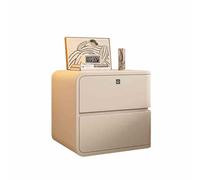 Small Solid Wood Bedside Table with Drawer Fingerprint Unlock Anti Collision Corners Multiple Storage Solutions Khaki 17.7" Left Side Design for Bedroom