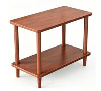 Small solid wood side table, 2-tiered, rounded corners, easy assembly, stable frame, ideal for living room, bedroom and sofa