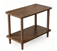 Small solid wood side table, 2-tiered, rounded corners, easy assembly, stable frame, ideal for living room, bedroom and sofa