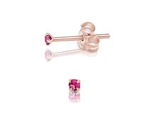 Small Solitaire Stud Earrings 925 Sterling Silver Rose Gold Plated 18K - Gold Crystal Studs 2 mm - Minimalist Sparkle Stud Earrings with Pink Crystal