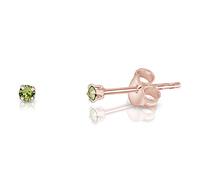 Small Solitaire Stud Earrings 925 Sterling Silver Rose Gold Plated 18K - Tiny Gold Studs 2 mm - Minimalist Sparkle Stud Earrings with Peridot Crystal