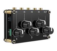 Small Sound Mixer Portable Mini Passive Audio Mixer 3.5mm 4 Channel Rca Splitter Audio Signal Mixers DJ Mixing Equipment Small with Separate Volume Control for Instrument Music