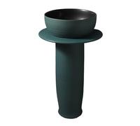 Small Space Column Basin, Ceramic Sink,3-Pieces Retro Floor Standing Vanity Vessel Sink Outdoor Balcony Washbasin, Green/Orange,Green-A