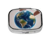 Small Space Planet Earth Printed Pill Organizer Daily,Portable Metal Travel Pill Case Box for Purse and Pocket