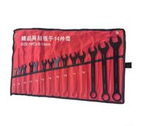 Small Spanner Set, Metric Wrench Set,14 Pcs 8-24mm Combination Wrench Sets Ratchet Spanner Set,Hardened Metal Open End Spanners w/Storage Pouches(Black)