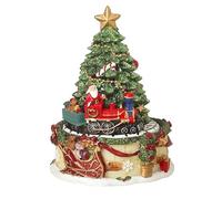 Small Spinning Musical Christmas Tree Decoration with Santa & Train. Wind Up Music Xmas Box. Artificial Miniature Ornament for Tables, Mantels, Displays & Xmas Windows