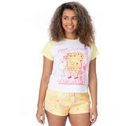SpongeBob Squarepants Womens Pyjama Set | Multicoloured Raglan T-Shirt & Elasticated Shorts For Ladies | Sponge Bob Daydreamer Coral & Jellyfish | Nightwear Pyjama Merchandise for Adults