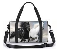 Small Sports Duffel Bag 13L Gym Bag Swimming Bag Adjustable Strap | Black And White Horses Running Printed Kids Travel Bag Compact Gym Sack For Dance Swimming Camping Travel