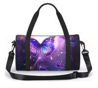 Small Sports Duffel Bag 13L Gym Bag Swimming Bag Adjustable Strap | Purple Butterflies Printed Kids Travel Bag Compact Gym Sack For Dance Swimming Camping Travel