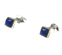 Small Square Blue LAPIS LAZULI Sterling Silver Stud Earrings 925-4 mm