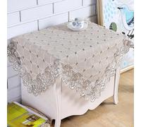 Small Square Cotton Linen Tablecloth Rustic Table Cover with Lace Border Embroidered Plaid Tablecloth Macrame Tabletop Decor for Thanksgiving Outdoor Farmhouse Kitchen Party Birthday Brown 55cmx55cm