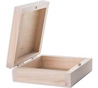 Small Square Decorative Wooden Box with Lid & Bolt Closure | 10 x 10 x 3.7 cm | Jewellery Earring Trinket Keepsake Storage | Unpainted & Untreated Plain Lindenwood