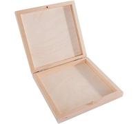 Small Square Decorative Wooden Box with Lid & Bolt Closure | 14.5 x 14.5 x 2.7 cm | CD's Trinket Keepsake Storage | Unpainted & Untreated Plain Lindenwood