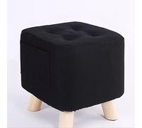 Small Square Foot Stool Ottoman with Linen Fabric Modern Black Upholstered Footrest for Living Room & Bedroom - 28x28x31cm Stylish & Functional Home Decor