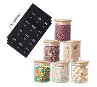 Small Square Glass Storage Jars with Airtight Bamboo Lids | Kitchen Organization Containers | Spice Jars with Preprinted Labels & White Marker - Pantry Storage for Herbs & Spices (6, Clear, 200ml)