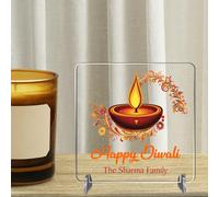 Small Square Plaque for Hindu Families - Personalised Gift for Diwali Birthdays - Desk Decor with Ganesh Lotus Tealight Freestanding Sign (Red Tealight, Acrylic - Indoor & Outdoor use)