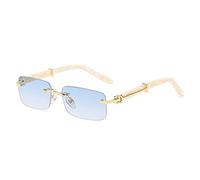 Small Square Rimless Sunglasses Men Luxury Retro Classic Rectangle Frameless Sun Glasses For Male UV400 (C03 Blue,One Size)