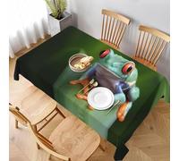 Small Square Tablecloth Frog Table Cloth Cover 140x140 cm Green Jungle Animals Wipe Clean Polyester Fabric, 3D Table Protector for Kitchen Dining Party 55x55 in a/4403