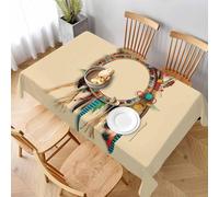 Small Square Tablecloth Indian Culture and Tradition Table Cloth Cover 80x80 cm Dream Catcher Wipe Clean Polyester Fabric, 3D Table Protector for Kitchen Dining Party 31x31 in a-5931