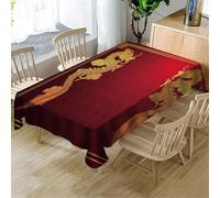 Small Square Tablecloth Red Dragon Table Cloth Cover 120x120 cm Chinese Style Wipe Clean Polyester Fabric, 3D Table Protector for Kitchen Dining Party 47x47 in a-7442