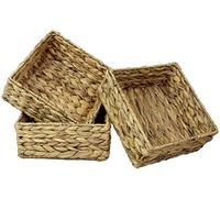 Small Square Water Hyacinth Storage Basket - Natural Wicker Shelf Organiser for Bathroom, Makeup & Jewellery (Large 22cm, 3 x Basket)