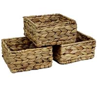 Small Square Water Hyacinth Storage Basket - Natural Wicker Shelf Organiser for Bathroom, Makeup & Jewellery (3 x Basket)
