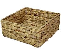 Small Square Water Hyacinth Storage Basket - Natural Wicker Shelf Organiser for Bathroom, Makeup & Jewellery (Large 22cm, 1 x Basket)