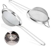 Small Stainless Steel Fine Mesh Strainers, 2 Pack 8cm Diameter Mini Sieve with Handle Kitchen Hooks, Perfect for Filtering Tea, Coffee, Juice, Flour, Eggs