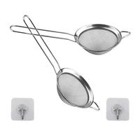 Small Stainless Steel Fine Mesh Strainers with 2 Pcs Kitchen Hooks,8 cm Diameter Mini Fine Mesh Sieve Tea Strainers Kitchen Colander Sieve with Handle - Ideal for Juice Egg Tea Coffee Flour Filter
