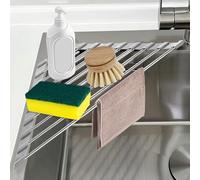 Small Stainless Steel Foldable Triangle Dish Drainer Roll-Up Drying Rack Silicone Coated Space-Saving Sink Corner Organizer Heat Safe Multi-Purpose Kitchen Storage (Grey)