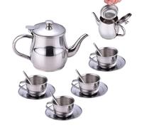 Small Stainless Steel Tea Set - 304 Steel 330ML | 4 X 70ML Cups With Long Spout Teapot And Filter | Fantasy Game Kitchen Toy For Creative Social Skills In The Home Play Comb