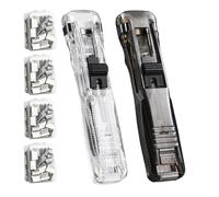 Small Stapler | Compact Manual Stapler with 200 Reusable Clips - Push Binder Plier | for Home Office School Art Crafts Medical Folders