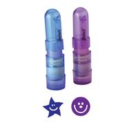 Small Star (Blue) and Smiley Face (Purple) Stampers - 8mm Image. Ideal for Teacher or Loyalty Stamps. 2 x Self-inking Stamp Set