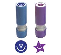 Small Star (Purple) and Smiley Face (Blue) Stampers - 8mm Image. Ideal for Teacher or Loyalty Stamps. 2 x Self-Inking Stamp Set