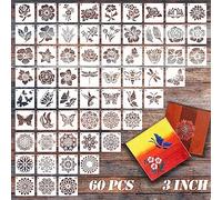 Small Stencils for Painting on Wood Reusable: 60pcs 3 Inch Flower Stencils Mandala Stencil for Dot Painting, Sunflower Butterfly Rose Stencils for Painting on Rock, Walls, Canvas, Drawing, Crafts, Art