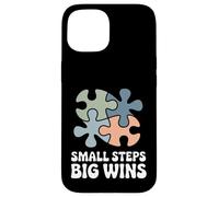 Small Steps Big Wins Retro Autism Awareness Puzzle Support Case for iPhone 15