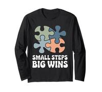 Small Steps Big Wins Retro Autism Awareness Puzzle Support Long Sleeve T-Shirt