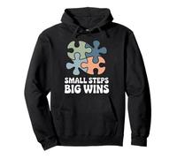 Small Steps Big Wins Retro Autism Awareness Puzzle Support Pullover Hoodie