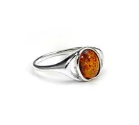 Small Sterling Silver & Baltic Amber Oval Ring - Size - K (K - R Available)