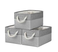 Small Storage Boxes for Shelves, Foldable Small Toy Storage Box with Handles, Canvas Storage Baskets for Socks Towels DVDs Books Makeup and Bathroom Toiletries (31x21x16cm/3 Pack, Grey&Light Grey)
