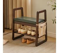 Small Storage Shoe Bench with Upholstered PU Leather Seat Wooden Shoe Rack for Bedroom Hallway Living Room Entryway - Stylish Green Home Decor Solution