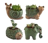 Small Succulent Pots with Drainage, Ceramic Animal Planter, Indoor Plant Pots, Cute Cactus/Bonsai Small Flower Pots for Home Decor and Office Desk Decoration, A Set of 4 Pieces is Suitable as A Gift