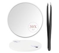 Small Suction Multi-use Magnifying Mirror - 30x, With Tweezers