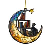 Small Suncatcher, Window Decoration Hanging Made of Acrylic, Colourful Hanging Decoration with Rope, Bookshelf Decoration with Black Cat Theme for Living Room, Children's Room, Hallway, Garden